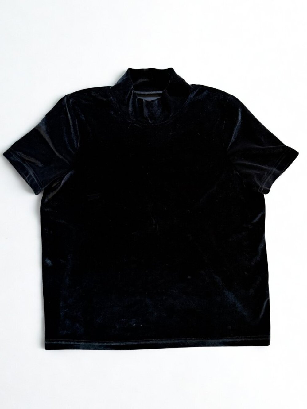 Madewell Black Velvet Mock Neck Short Sleeve Top S